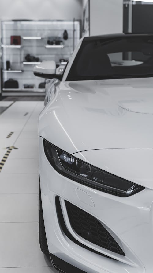 A Beautiful White Car in Close-up Photography