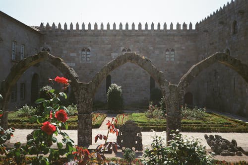 Castle Patio with Neat Garden and Medieval Arches