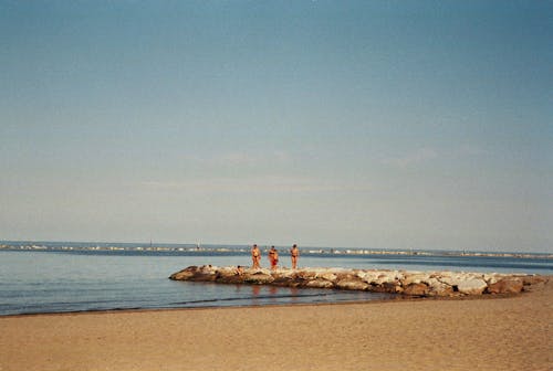 People Standing on Brown Sand Near Sea