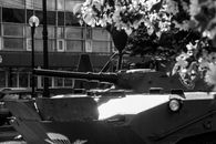 Green and Black Camouflage Military Tank