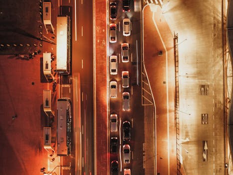 A stunning aerial perspective of urban traffic and street lights in Brazil at night.
