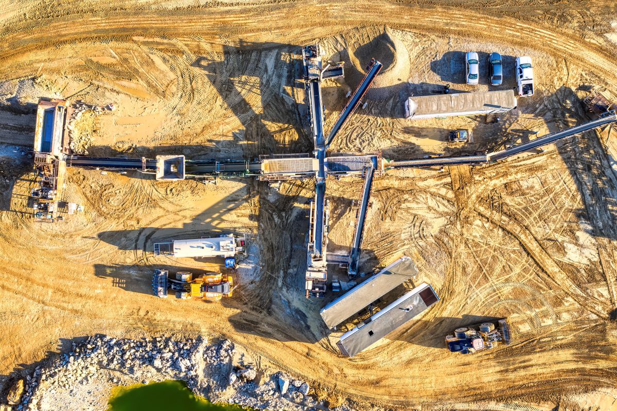 Aerial view of quarry extraction site
