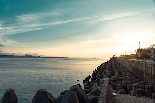 夜明け, 海, 港の無料の写真素材