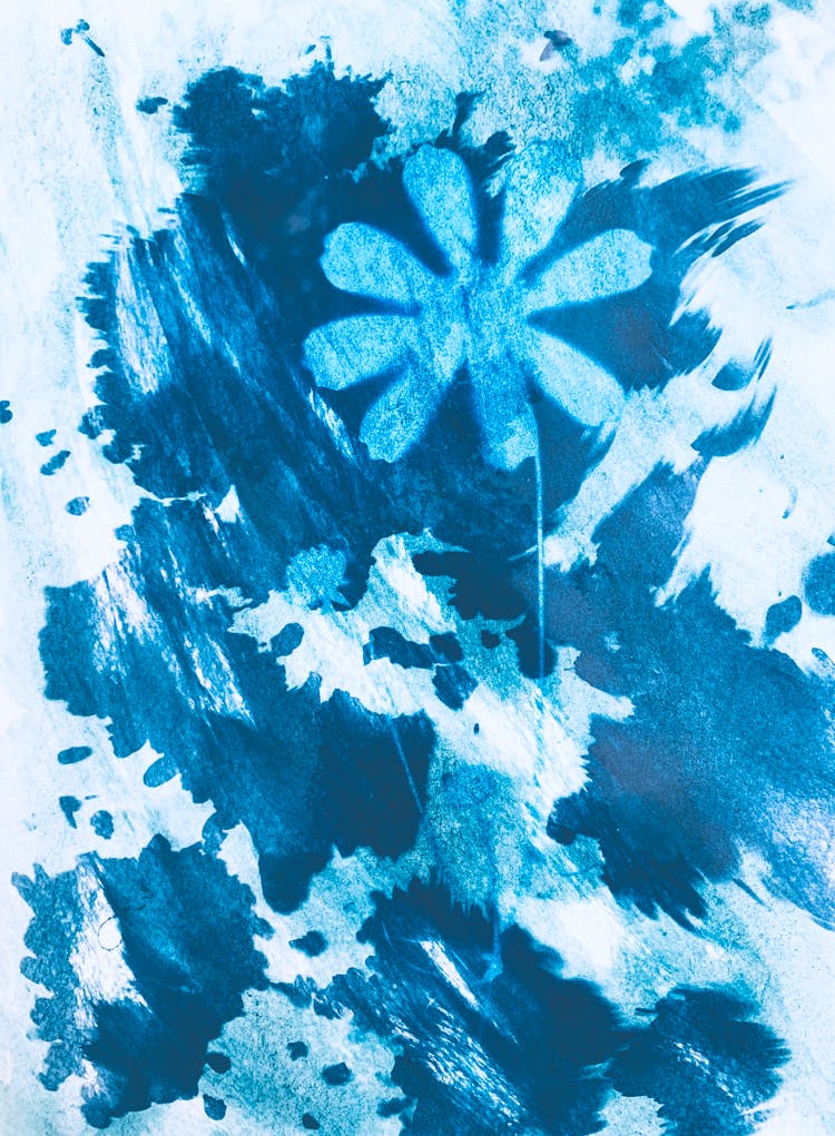 Flower In The Style Of Cyanotype Photography