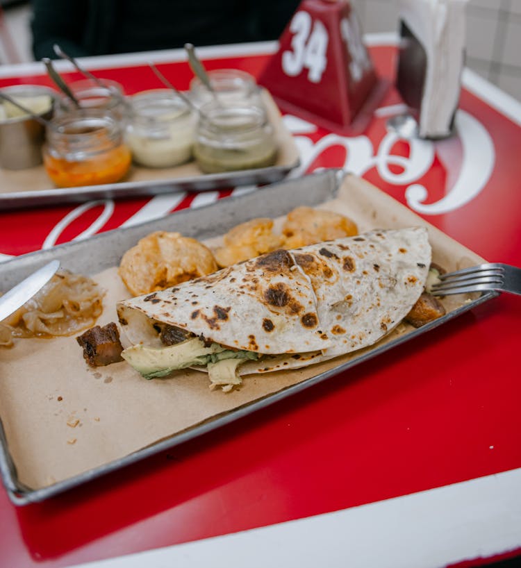 Quesadilla On A Metal Tray