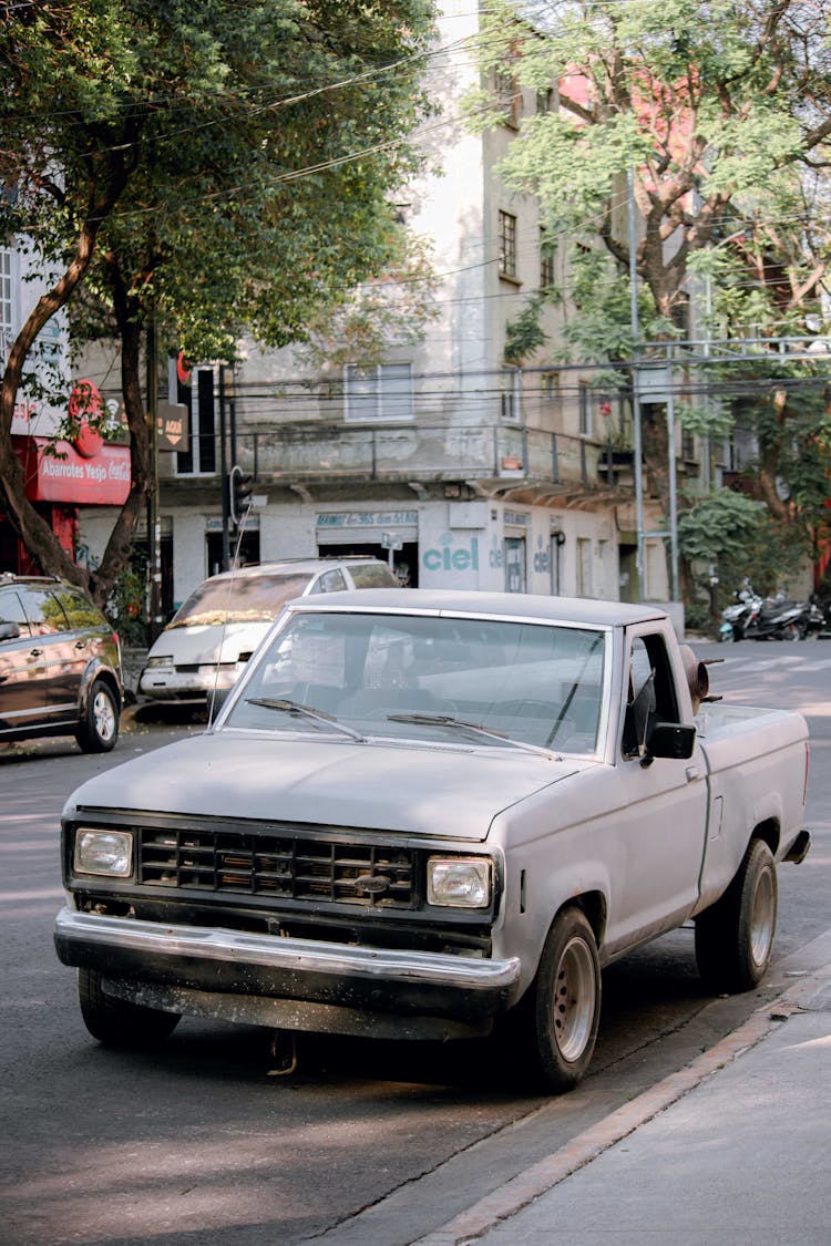 A Parked Pickup Truck On The Road