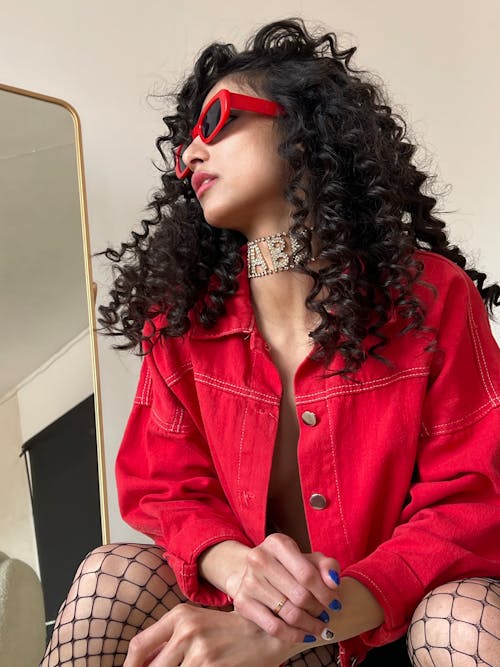 Free Woman in Red Jacket Wearing Red Sunglasses Stock Photo