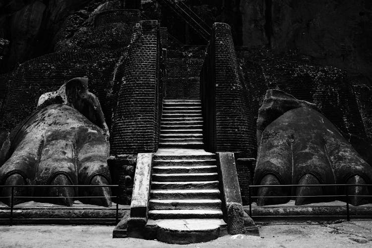 Grayscale Photo Of The Lion Gate