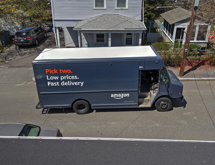 Amazon Prime Delivery Truck On Street