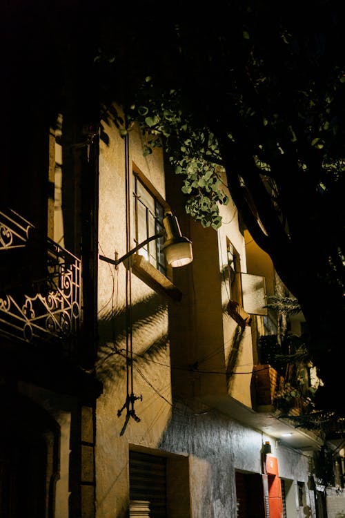 Street Light on City Building at Night