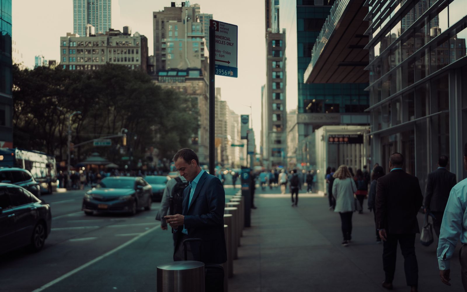 Executives crossing a London business district