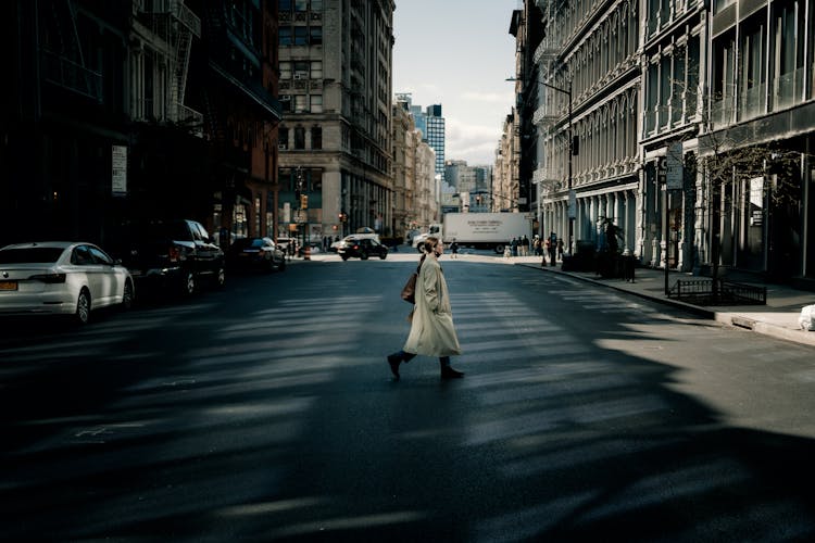 Woman Crossing The Street In New York 