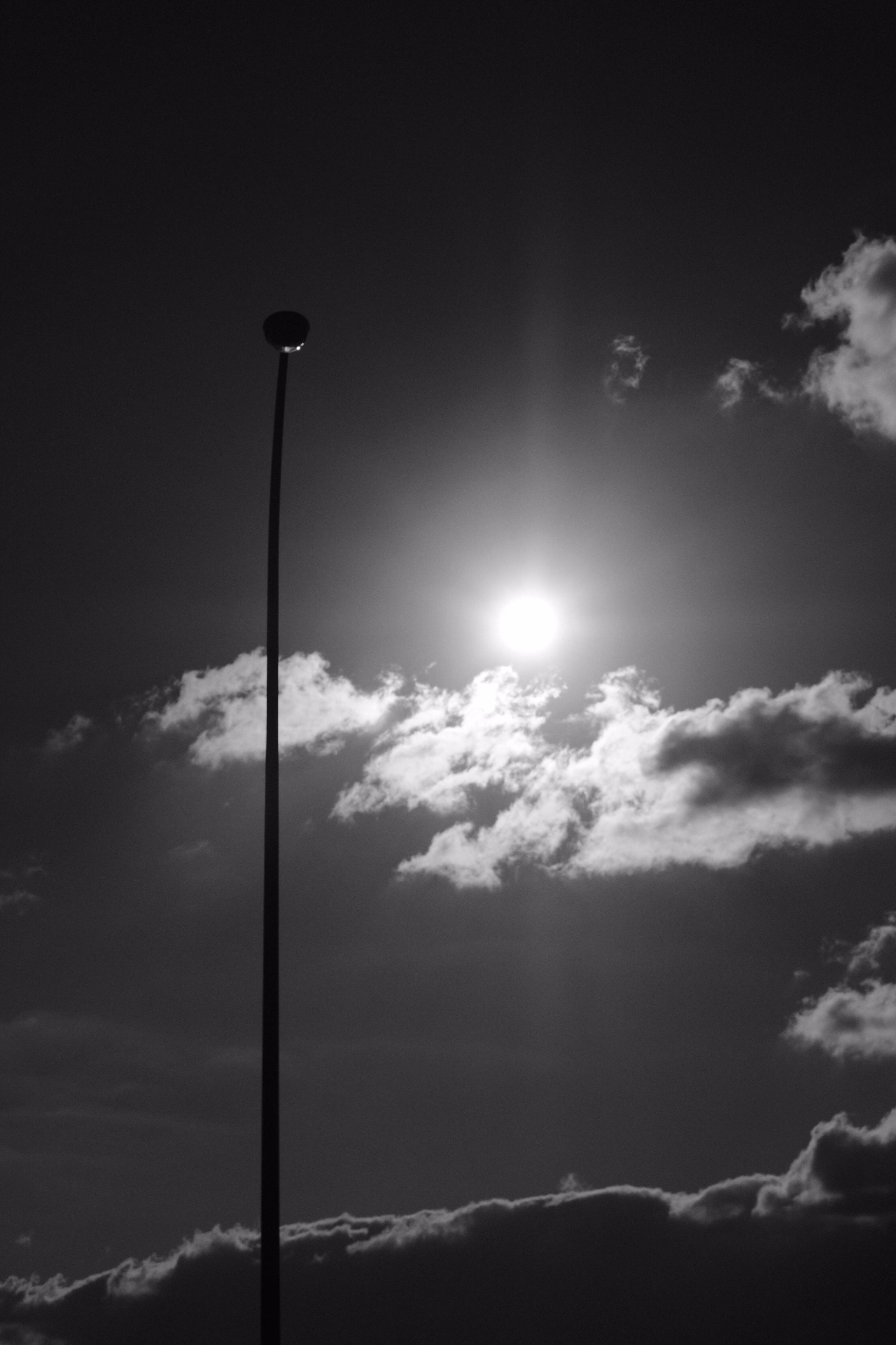 Grayscale Photo of the Sun in the Sky · Free Stock Photo