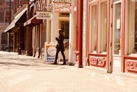 Boutique storefronts on a sunny day