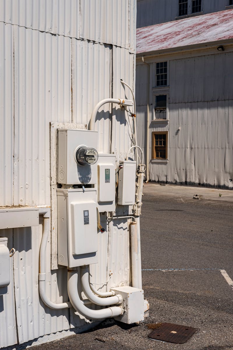 Electrical meters and panels on industrial building