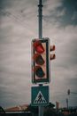 Traffic Light and Pedestrian Sign on Pole