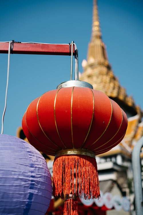 A Hanging Red and Gold Lantern