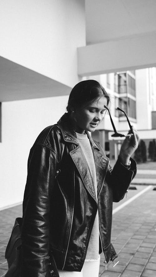 Beautiful Woman in Black Leather Jacket 