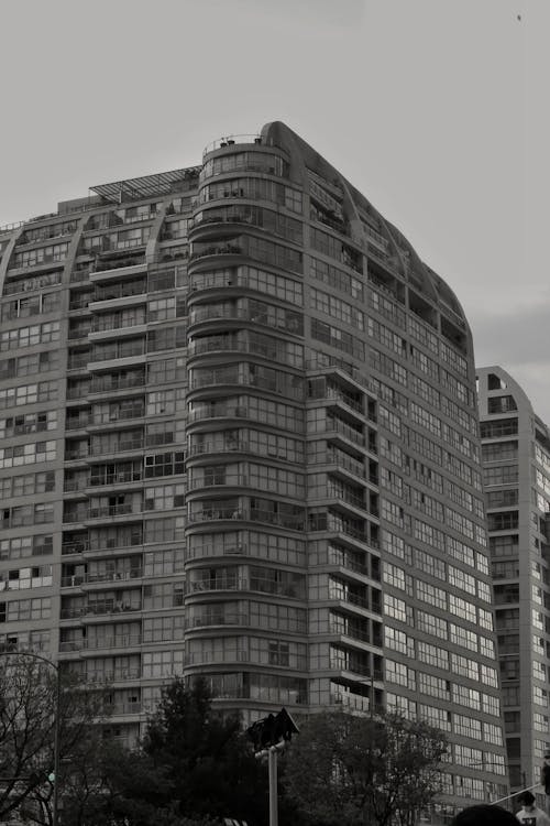 Monochrome Photo of a High-rise Building 