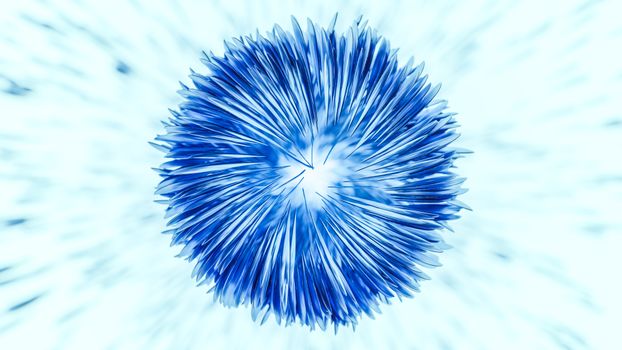 Close-up abstract image of a blue floral shape with dynamic patterns on a light background.