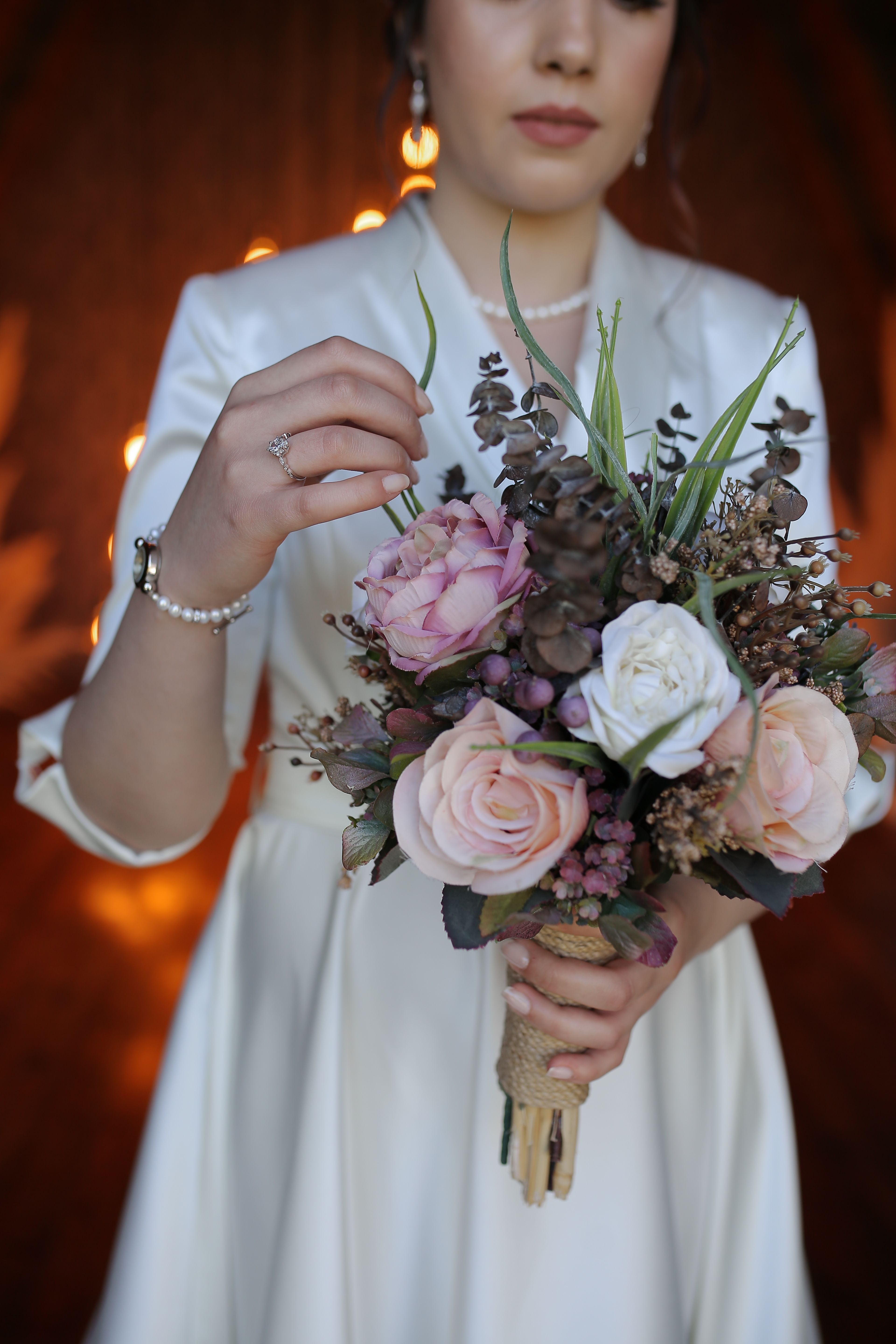 Woman in White Dress Holding Bouquet of Roses · Free Stock Photo