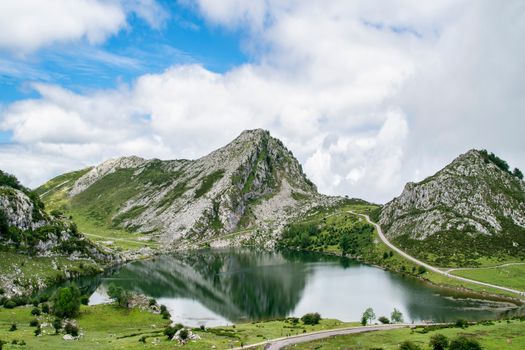 Lake Enol in Asturias, Spain
