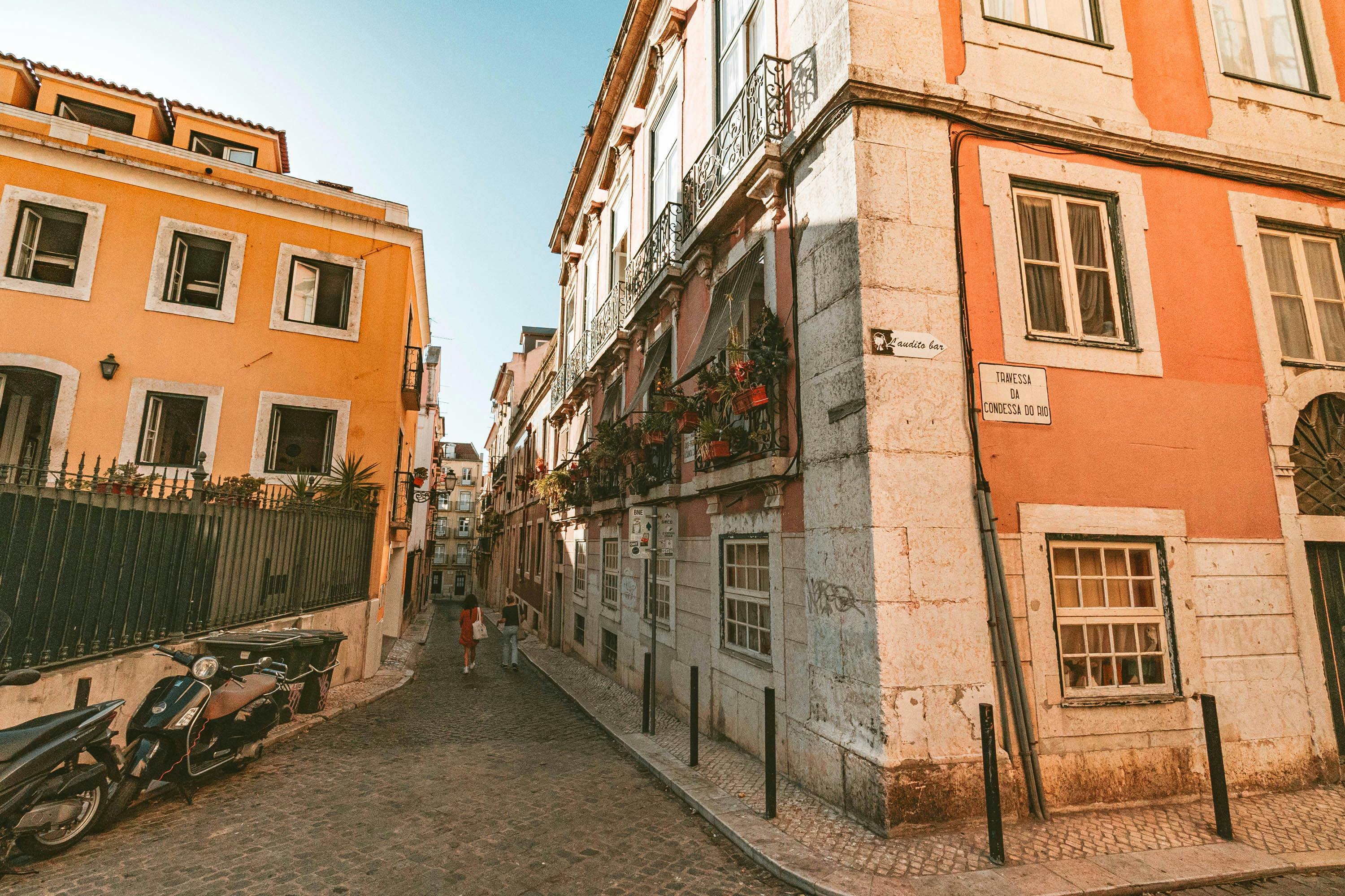 rustic buildings and angles in the alleyways of lisbon old town