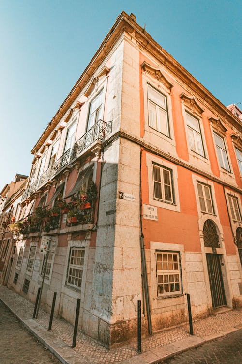 Free Rustic Buildings and Angles in the Street of Lisbon Old Town Stock Photo