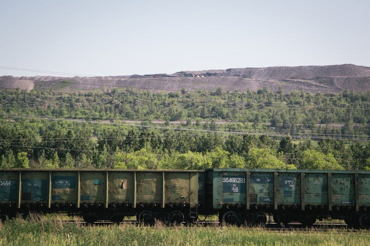 Cargo Train On A Mountainside