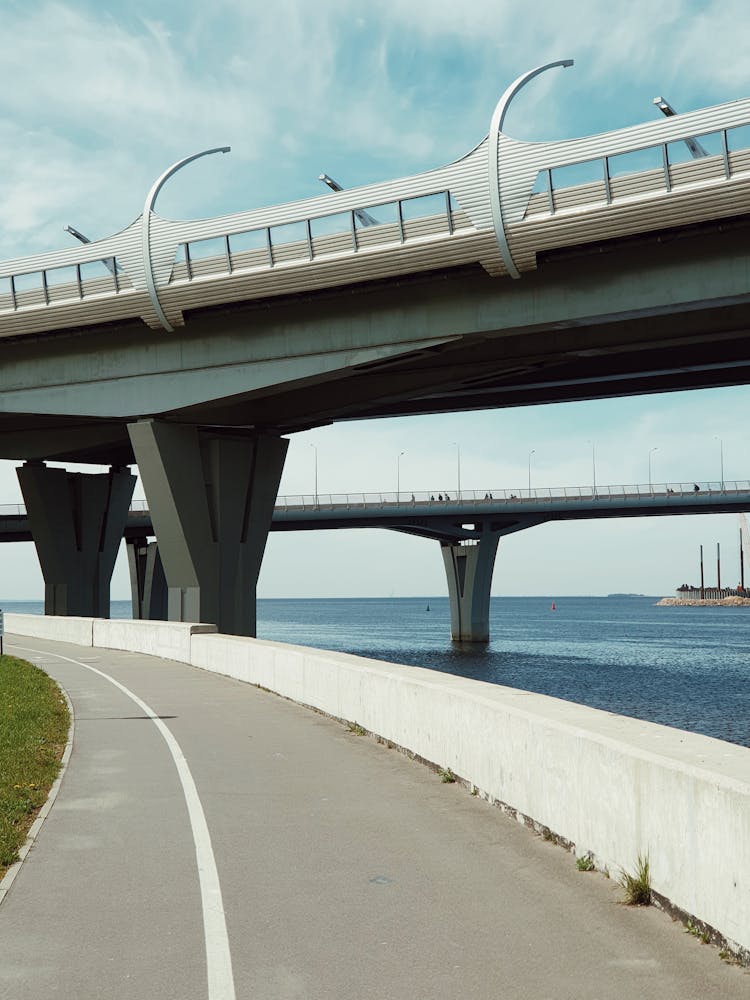 Bridge With Highway Above Water