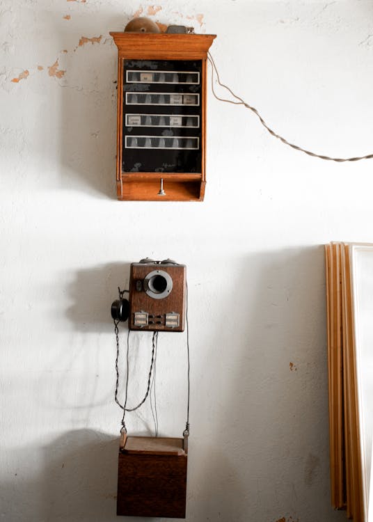 Free Vintage Brown Wooden Crank Phone Stock Photo