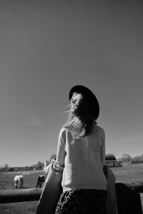 Woman in Hat in Black and White