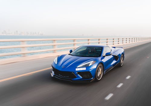 Free Blue Sports Car on the Road  Stock Photo