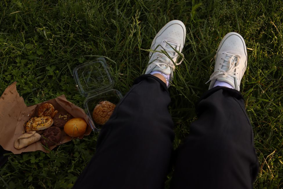 healthy meal and walking shoes