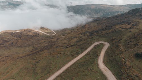 Top View of a Fog and Highways in the Mountains 