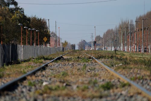 Gratis stockfoto met grondniveau schot, spoorlijn, spoorrails