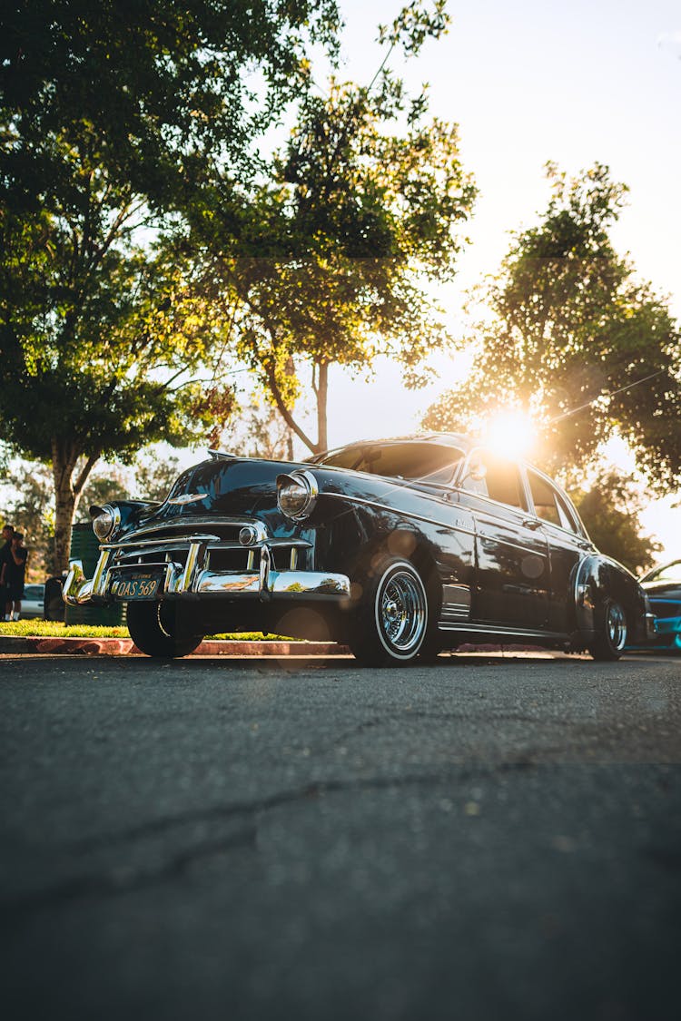 Black Vintage Car Parked On Roadside