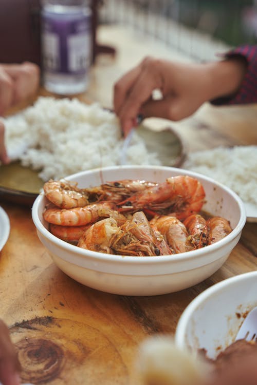 Free Cooked Shrimp on White Ceramic Bowl Stock Photo