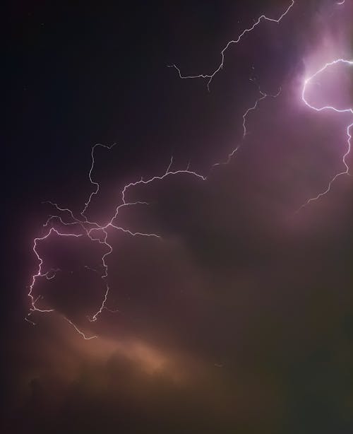 Free Lightning Strike on Dark Clouds Stock Photo