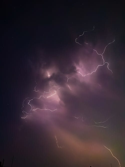 Free Lightning Strike on Dark Clouds at Night Stock Photo