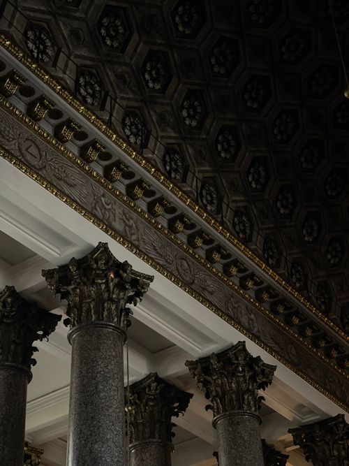 Free Detailed view of ornate columns and ceiling inside a classical building in Saint Petersburg. Stock Photo