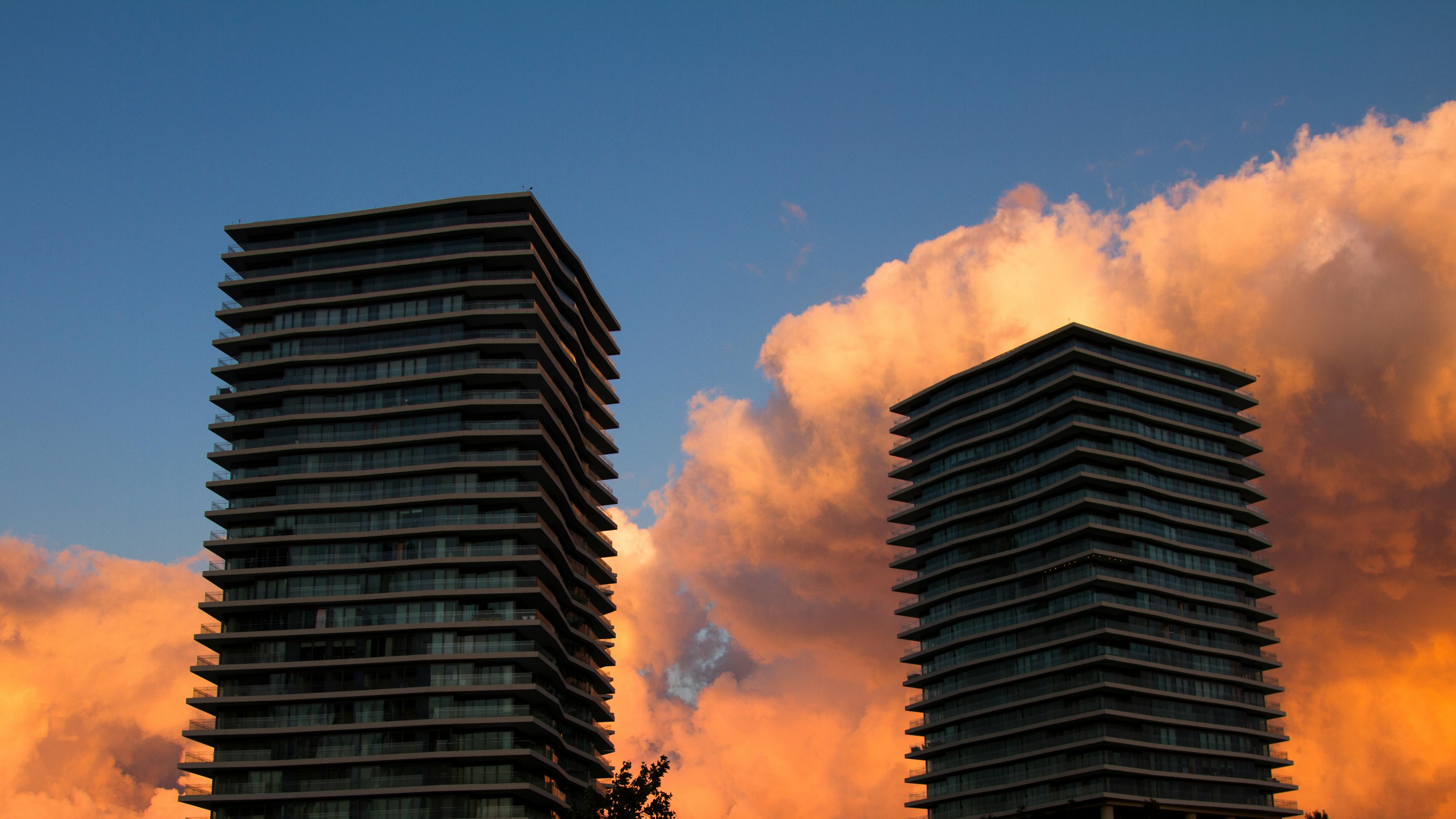 Free stock photo of blue sky, buildings, red sky