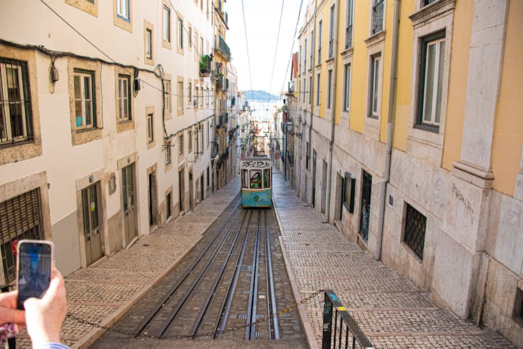 Tram Line In Narrow Street Of Town