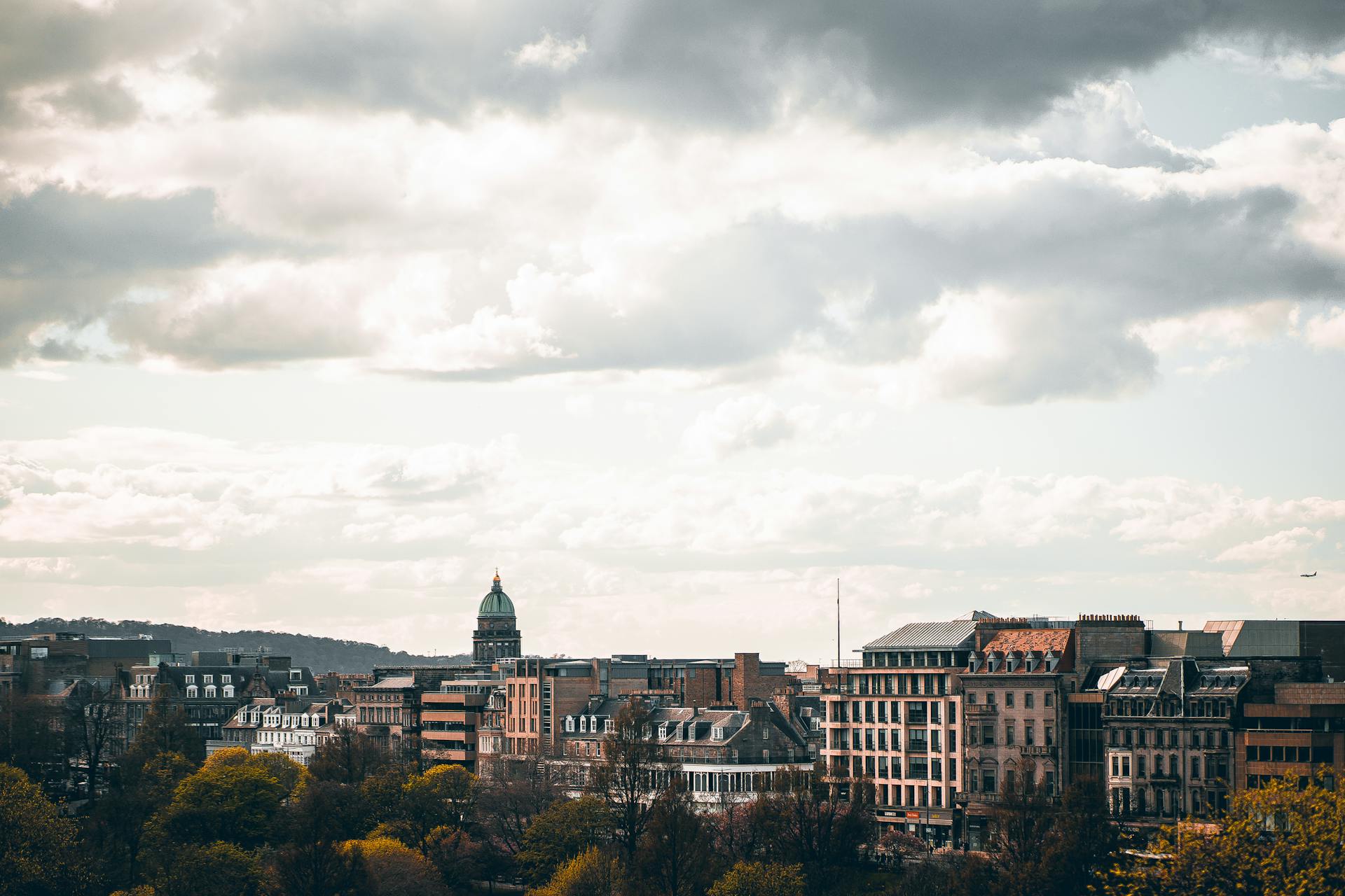 Skyline of Edinburgh with View of the West Register House Dome in Distance