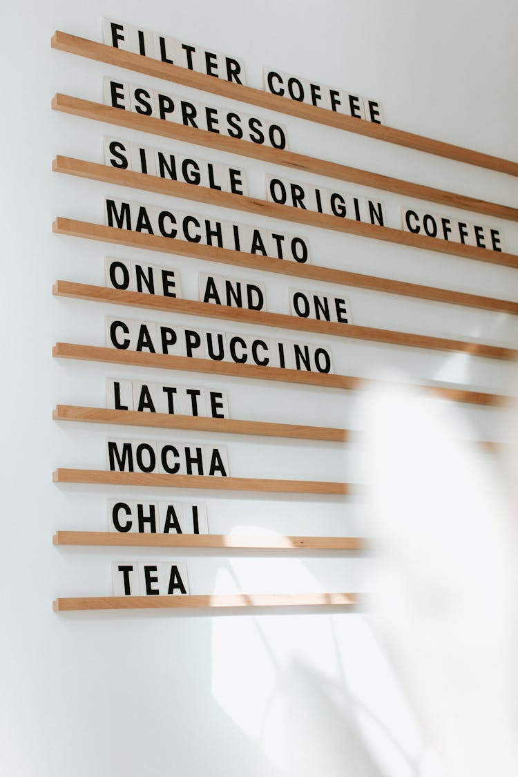 A Menu Of Coffee On Letter Board