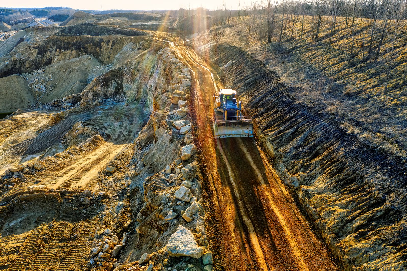 Excavator on an active job site