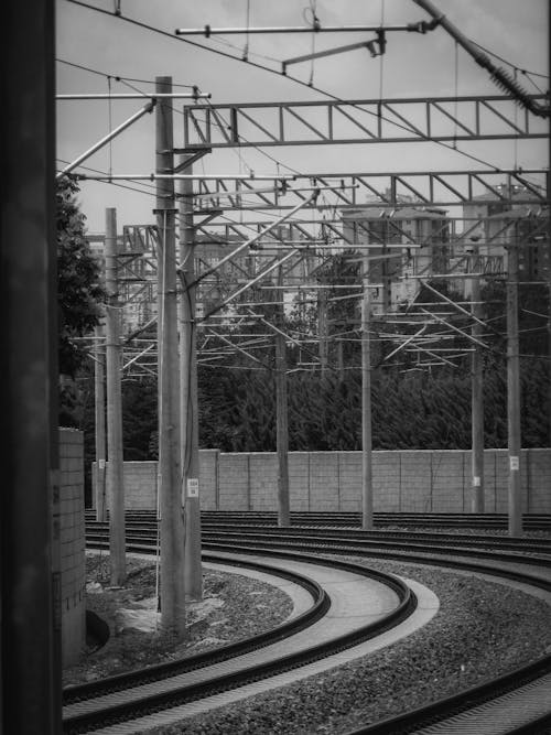Grayscale Photo of Railways