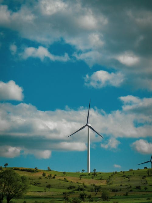 
Wind Turbines on Green Grass Field Under Blue Sky
