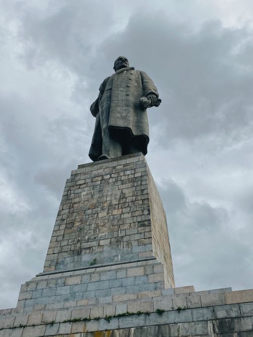 Free Low angle view of Lenin monument in Volgograd against a gloomy sky. Stock Photo