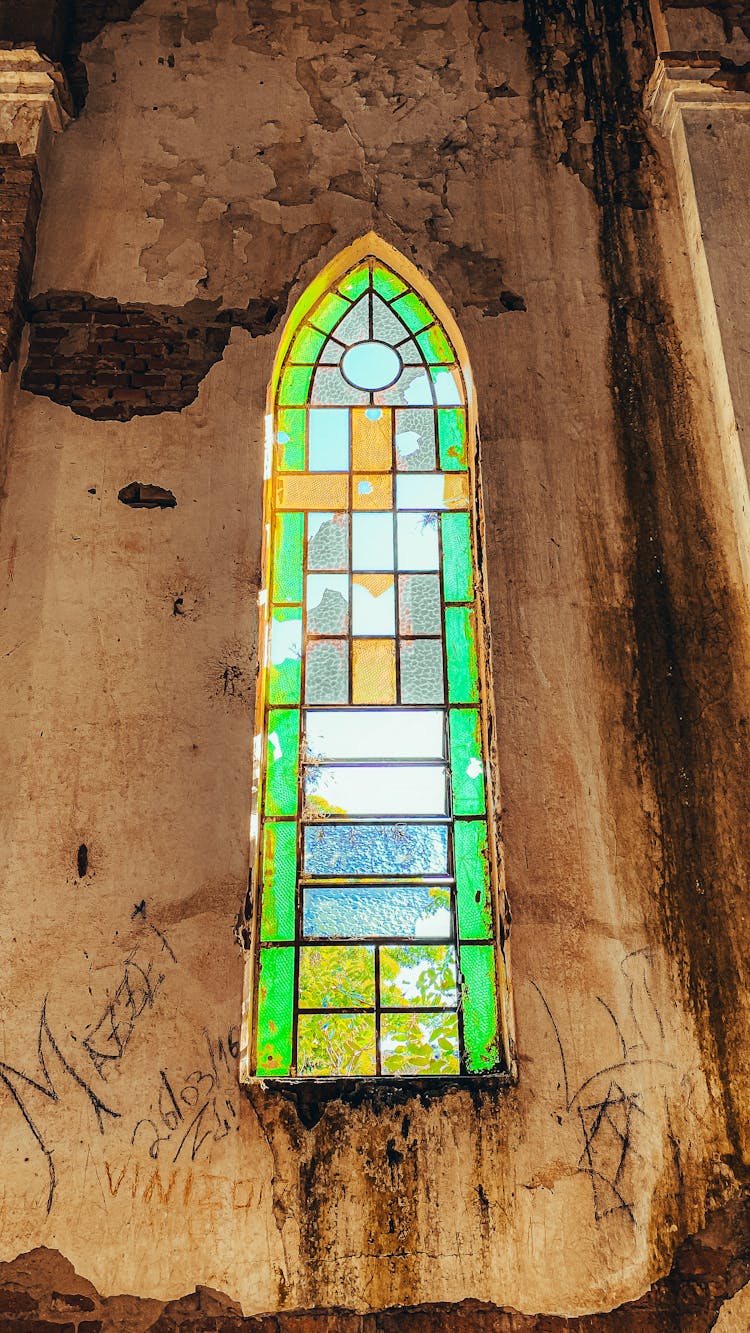 Dirty Wall And Mosaic In Abandoned Church